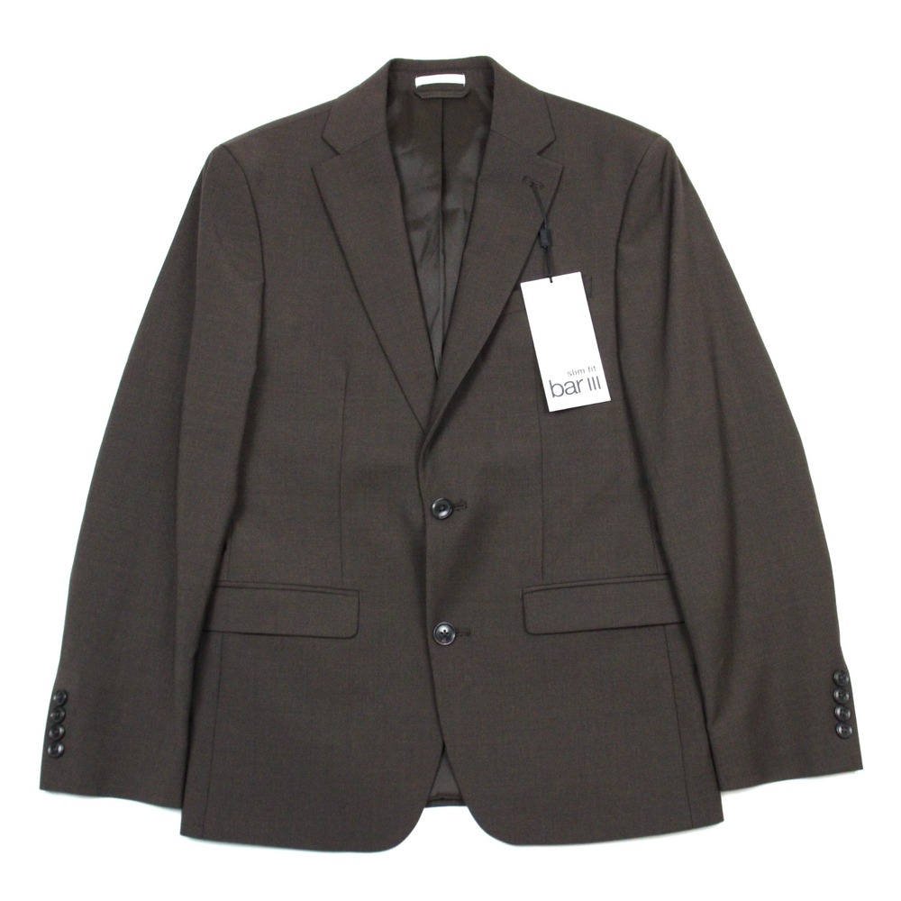 $425 Bar III Mens Brown Suit Jacket 36 S Slim Fit Wool Blend Stretch 2 Button